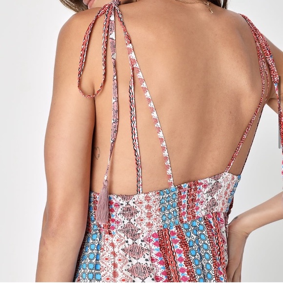 Lulu's Womens Size S Maxin' Relaxin' Blue Multi Print Sleeveless Tie-Strap Maxi - Picture 4 of 14